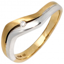 Damen Ring 585 Gold Gelbgold Weißgold bicolor matt 1 Diamant Brillant - 54mm