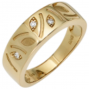 Damen Ring 585 Gold Gelbgold 3 Diamanten Brillanten 0,04ct. Goldring Diamantring - 50mm