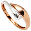 Damen Ring 375 Gold Rotgold Weißgold bicolor 3 Zirkonia Goldring - 50mm