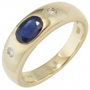 Damen Ring 585 Gold Gelbgold 1 Safir blau 2 Diamanten Brillanten Goldring - 58mm