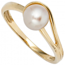 Damen Ring 585 Gold Gelbgold 1 Süßwasser Perle Goldring Perlenring - 50mm