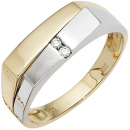 Herren Ring 585 Gold Gelbgold Weißgold mattiert 2 Diamanten Brillanten Goldring - 62mm