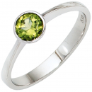 Damen Ring 925 Sterling Silber rhodiniert 1 Peridot grün Silberring - 56mm