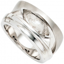 Damen Ring breit 925 Sterling Silber rhodiniert teil matt 1 Turmalinquarz - 50mm