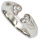 Damen Ring Herz Herzen offen 925 Sterling Silber 6 Zirkonia Silberring - 64mm