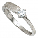 Damen Ring 925 Sterling Silber rhodiniert eismatt 1 Zirkonia Silberring - 50mm