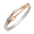 Damen Ring 585 Gold Weißgold Rotgold bicolor 2 Diamanten Brillanten Goldring - 58mm