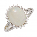 Damen Ring 585 Gold Weißgold 1 Opal-Cabochon 18 Diamanten Brillanten Opalring - 60mm