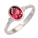 Damen Ring 585 Gold Weißgold 1 Turmalin rosa 2 Diamanten Weißgoldring - 56mm