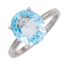 Damen Ring 585 Gold Weißgold 1 Blautopas hellblau blau 8 Diamanten Brillanten - 54mm