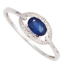Damen Ring 585 Gold Weißgold 1 Safir blau 2 Diamanten Brillanten Goldring - 50mm