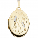 Medaillon Vögel oval für 2 Fotos 333 Gold Gelbgold matt Anhänger zum Öffnen