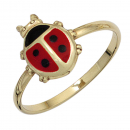 Kinder Ring Marienkäfer 333 Gold Gelbgold Lackeinlage rot schwarz Kinderring - 48mm