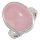 Damen Ring 925 Sterling Silber rhodiniert 1 Rosenquarz Cabochon rosa Silberring - 58mm