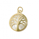 Anhänger 12mm Baum des Lebens mit Perlmutt 9Kt GOLD
