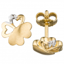 Ohrstecker Kleeblatt 333 Gold Gelbgold teil matt 4 Zirkonia Ohrringe