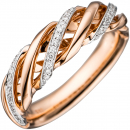 Damen Ring gedreht 585 Gold Rotgold bicolor 36 Diamanten Brillanten Goldring - 60mm