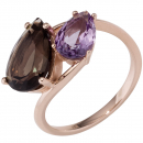 Damen Ring 585 Gold Rotgold 1 Rauchquarz braun 1 Amethyst lila violett - 58mm