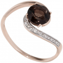 Damen Ring 585 Rotgold 1 Rauchquarz braun 3 Diamanten Brillanten - 52mm