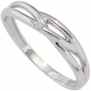 Damen Ring 585 Gold Weißgold 1 Diamant Brillant 0,02ct. Diamantring Weißgoldring - 50mm