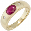 Damen Ring 585 Gold Gelbgold 1 Rubin rot 2 Diamanten Brillanten Goldring - 56mm