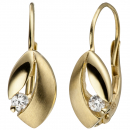 Boutons 333 Gold Gelbgold teil matt 2 Zirkonia Ohrringe Ohrhänger Goldohrringe