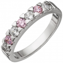 Damen Ring 925 Sterling Silber mit Zirkonia rosa und weiß Silberring - 52mm