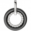 Anhänger rund 925 Sterling Silber mit Keramik schwarz und Zirkonia