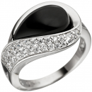 Damen Ring 925 Sterling Silber mit Zirkonia 1 Onyx schwarz Silberring Onyxring - 50mm