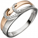 Damen Ring 585 Gold Weißgold Rotgold bicolor 13 Diamanten Brillanten Goldring - 52mm