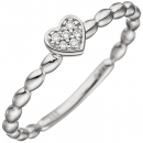 Damen Ring Herz 585 Gold Weißgold 6 Diamanten Brillanten Diamantring Herzring - 50mm
