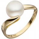 Damen Ring 585 Gold Gelbgold 1 Süßwasser Perle Perlenring Goldring - 50mm