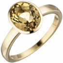 Damen Ring 585 Gold Gelbgold 1 Citrin gelb Goldring Citrinring - 52mm