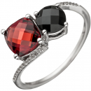 Damen Ring 585 Gold Weißgold 24 Diamanten Brillanten 1 Granat rot 1 Onyx - 58mm