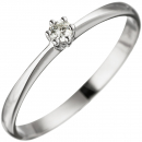 Damen Ring 585 Gold Weißgold 1 Diamant Brillant Weißgoldring Diamantring - 50mm