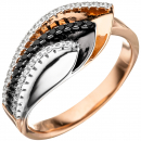 Damen Ring 925 Sterling Silber tricolor dreifarbig mit Zirkonia - 50mm