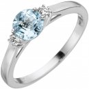 Damen Ring 585 Weißgold 1 Aquamarin hellblau blau 2 Diamanten Brillanten - 52mm
