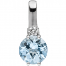 Anhänger 585 Gold Weißgold 1 Diamant Brillant 1 Aquamarin hellblau blau