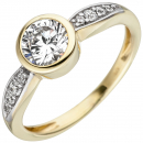 Damen Ring 375 Gold Gelbgold bicolor 9 Zirkonia Goldring - 50mm