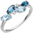 Damen Ring 585 Weißgold 4 Blautopase hellblau blau 2 Diamanten Brillanten - 50mm