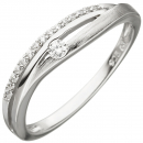 Damen Ring 925 Sterling Silber teil matt 16 Zirkonia Silberring - 50mm
