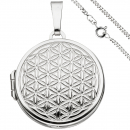 Medaillon Blume des Lebens rund Anhänger zum Öffnen 925 Silber mit Kette 60 cm