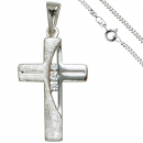 Anhänger Kreuz 925 Silber 3 Zirkonia Kreuzanhänger Silberkreuz mit Kette 50 cm