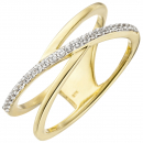 Damen Ring 2-reihig 375 Gold Gelbgold 24 Zirkonia Goldring - 50mm