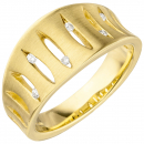 Damen Ring breit 585 Gold Gelbgold matt 6 Diamanten Brillanten Goldring - 56mm