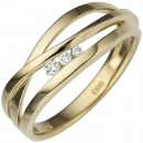 Damen Ring breit 585 Gold Gelbgold 3 Diamanten Brillanten 0,08ct. Goldring - 54mm