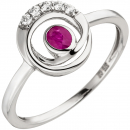Damen Ring 375 Gold Weißgold 5 Zirkonia 1 Rubin Rubinring Weißgoldring - 50mm