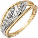Damen Ring 375 Gold Gelbgold bicolor 15 Zirkonia Goldring - 52mm