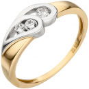 Damen Ring 375 Gold Gelbgold bicolor 3 Zirkonia Goldring - 50mm