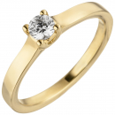 Damen Ring 585 Gold Gelbgold 1 Diamant Brillant 0,15 ct. Diamantring Solitär - 54mm